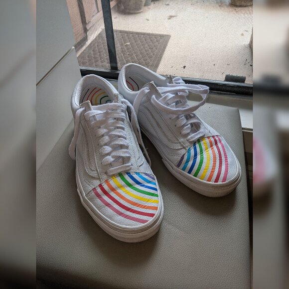Vans Flour Shop Leather Rainbow Sneakers- Size 9 - Picture 3 of 6